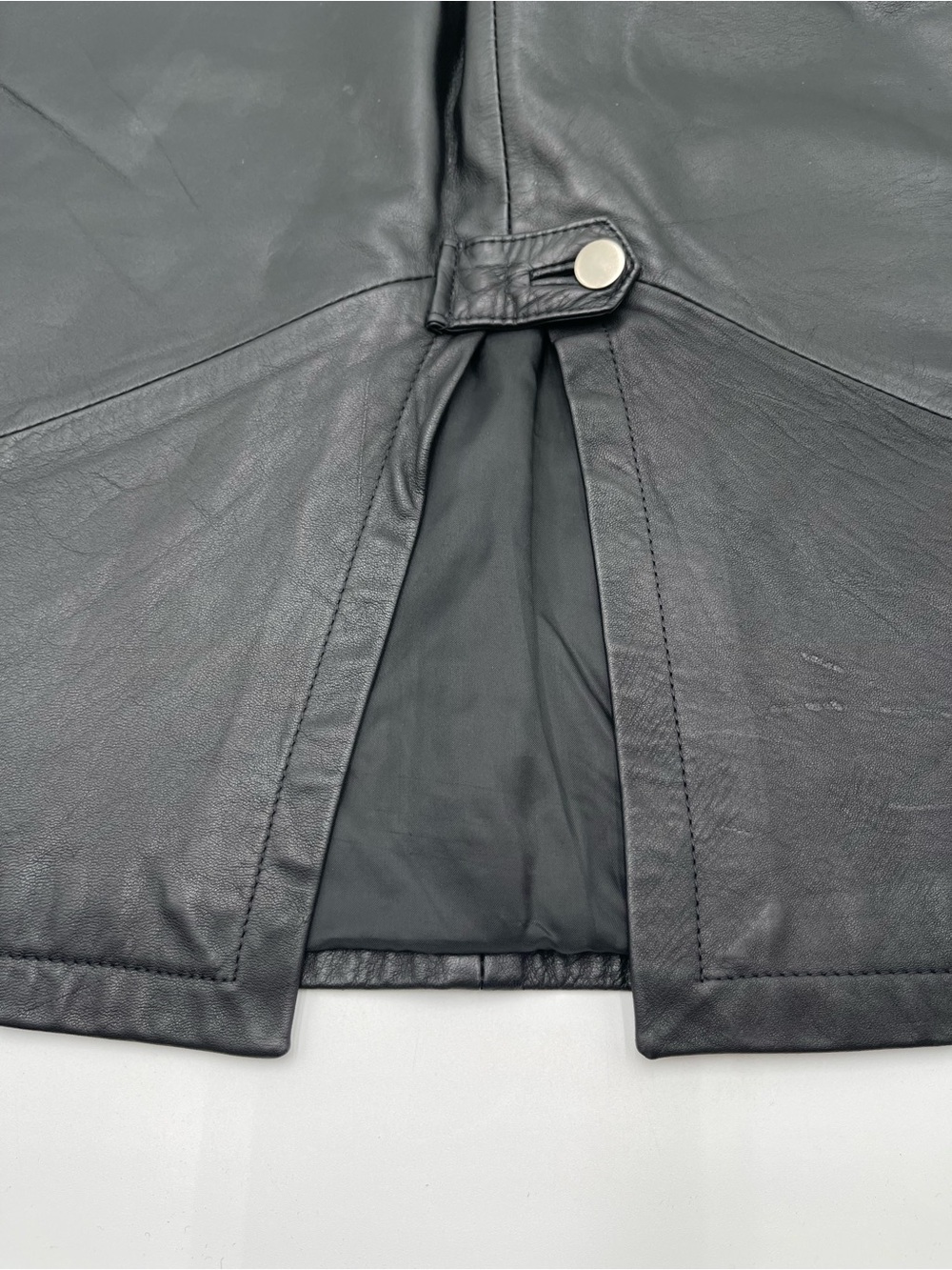 Pelle Cuir Vintage 80s Black Leather Pencil Midi Skirt High Rise Paneling Sz 12 - Picture 5 of 12